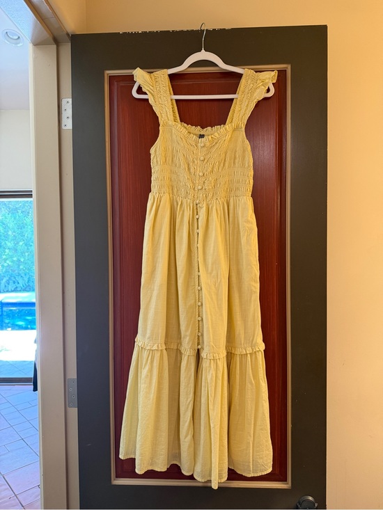 Anthropologie Dresses & Skirts - Anthropologie Pale Yellow Smocked Tiered Midi Dress